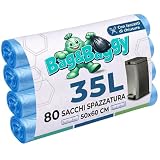 Bag&Baggy 80 Sacchi Spazzatura Azzurri 35 Litri con Laccetti di Chiusura 50x60 cm, HDPE Resistente, Sacchetti Pattumiera Antiforo per Raccolta Differenziata, 4 Rotoli da 20 Pezzi