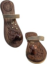 Wooden Cave Rosewood Handcrafted Vaidik Paduka Khadau Slippers with Straps | Traditional Unisex Pooja Sandals with Straps for Spiritual and Daily Use (Brown)