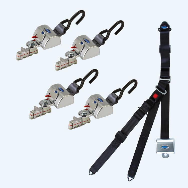 Q'Straint Q-8300-A1-L QRT Max Retractor Kit for L-Track. Contains 4 Knobless Retractors with Positive Lock Indicators and L-Track Fittings and Retractable Lap and Shoulder Belt Combo