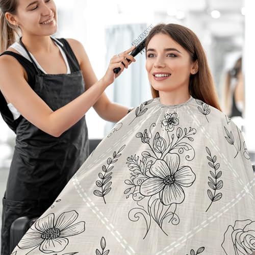 Capa de Corte de Pelo Profesional Impermeable con Estampado Floral Negro, Cierre Ajustable con Botones para Peluquería y Estilismo miniatura 7