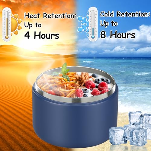 Image of Pawtong 12oz Insulated Vacuum Food Jar with Buckle Lid Wide Mouth Soup Thermo for Hot Food Kids Leakproof Stainless Steel Lunch Container- Blue 1 Pack