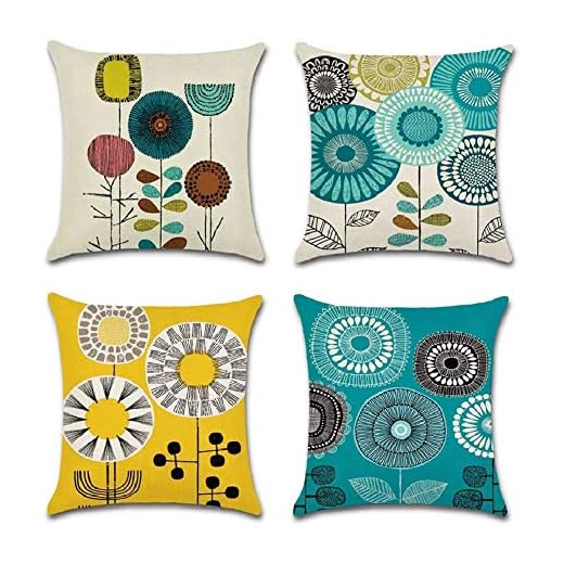 BoomTeck 4 stycken örngott dekorativa örngott 45 x 45 cm bomull linne hem soffa kuddfodral kvadratisk dekorativ vintage kuddfodral set kudde fodral söt tecknad färgglada abstrakta blommor mönster