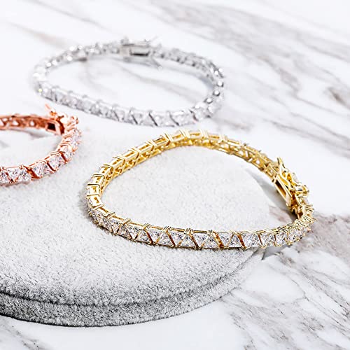JINAO 4MM Double Triangular Cut Link Tennis Chain Bracelet 18K Real Gold Plated Iced Out Cubic Zirconia Triangle Cut Tennis Bracelet for Men Women4