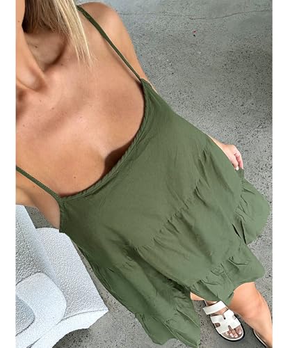 Image of Babydoll Dress for Women Spaghetti Strap Swing Dresses Sleeveless Short Flowy Dress Summer Loose Sundress