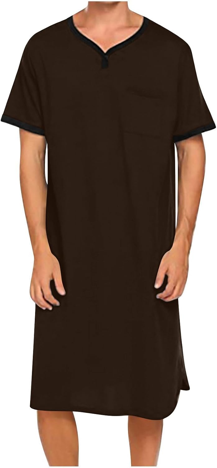 Men's Nightshirt for Sleeping Soft Comfy Sleepwear Nightgown Summer Henley Short Sleeve Sleep Shirt Lounge Nightwear