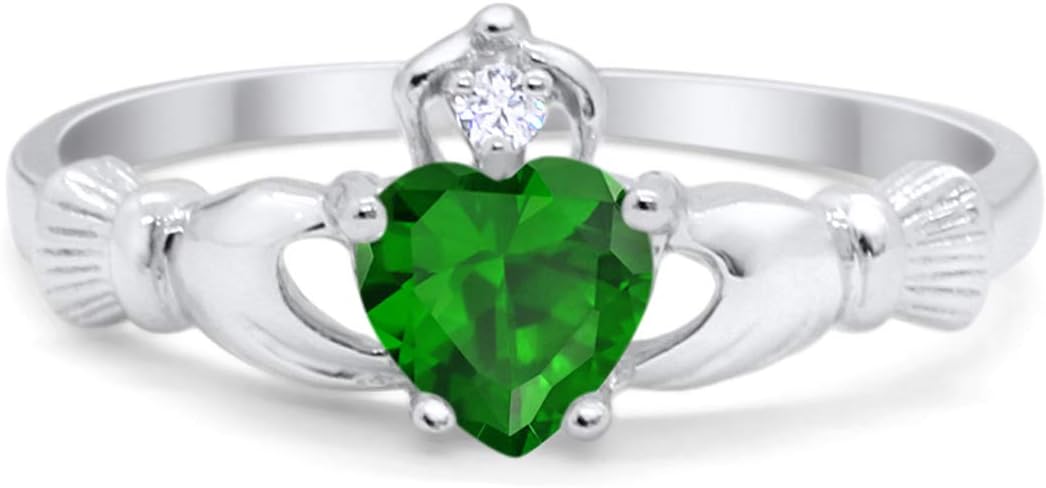 Blue Apple Co. Art Deco Ring Irish Claddagh Promise Ring 9mm Heart Shape Cubic Zirconia Crown Vintage Style Statement Wedding Engagement Rings For Women 925 Sterling Silver Gifts For Her