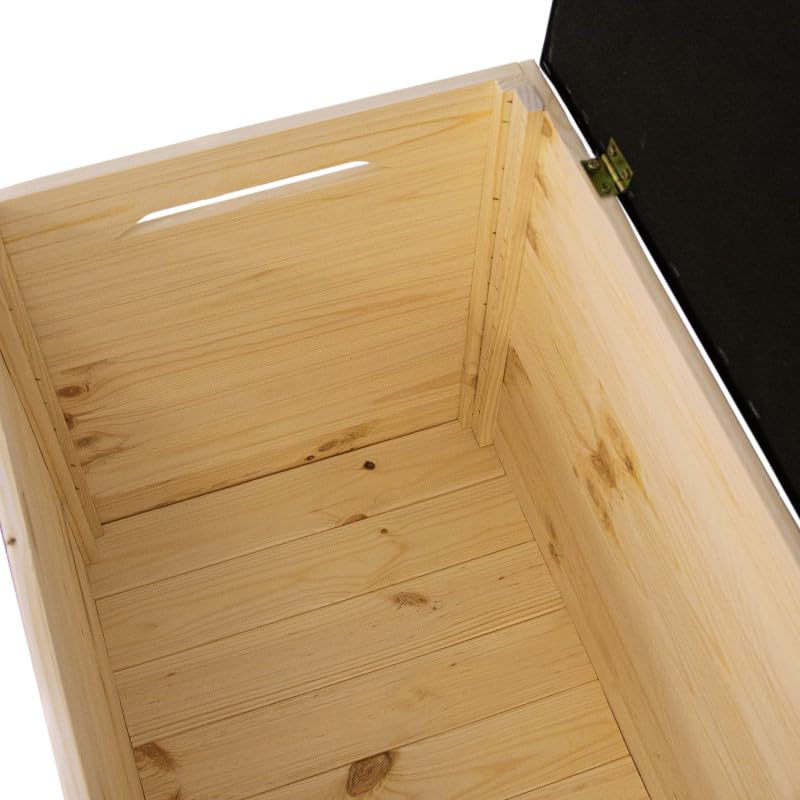 4iQ PINEBOX Kleine Holzkiste 39×100×47 cm – 200L, gepolsterte Aufbewahrungsbox aus Holz