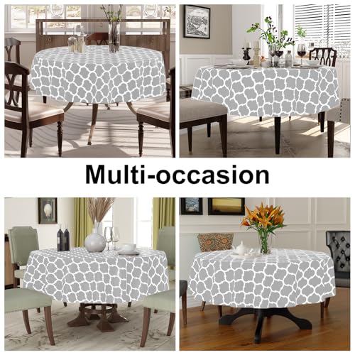 Image of Smiry Round Table Cloth, Flannel Backed Vinyl Tablecloth, 60 inch Round | Waterproof Plastic Tablecloths, Wipeable Table Cover for Dining, Indoor and Outdoor (Light Grey)