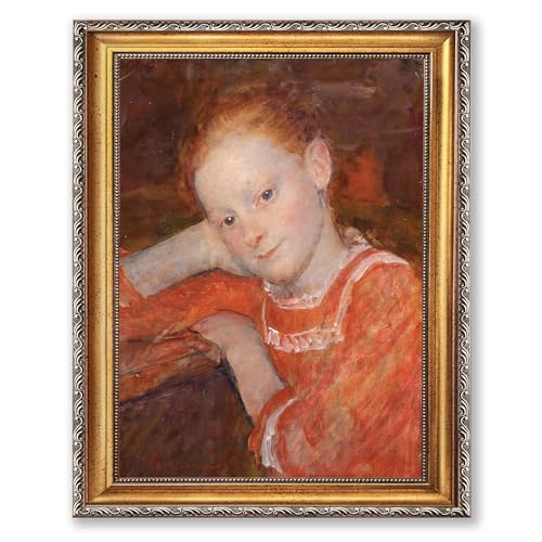 Framed Redhead Girl Portrait Poster Canvas Print Art Painting Pictures Elegant Wall Decor Vintage Art Print Wall Decoration for Living Room Dorm Room Office (Retro Framed,12L x 16W)