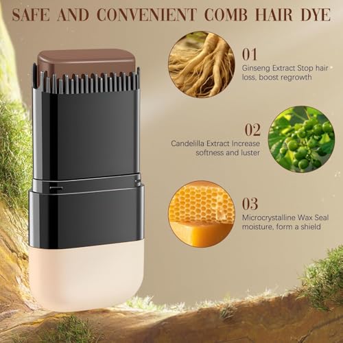 Image of 2 in 1 Hair Color Dye Stick Comb, Safe-And Waterproof and Sweat-Proof Hairs Dyes Comb,Instant and Best Hair Care, for Women & Men, Korean Hair Color Easy Application (Brown Hair Dye) (Brown)