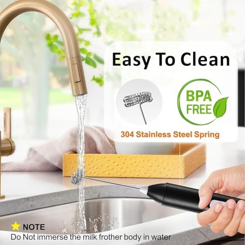 Image of Rechargeable Milk Frother, 3-Speed Electric Coffee Beater & Hand Blender with Dual Spring Whisk | Type-C Fast Charging for Latte, Cappuccino & Matcha (Charcoal Black)
