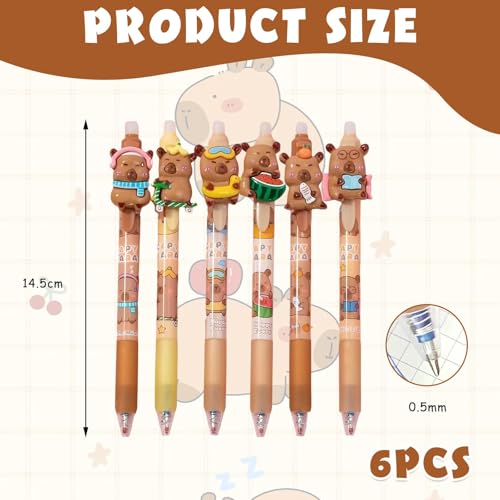 18 Stück Capybara Stifte,6x Capybara Radierbarer Kugelschreiber 0,5 mm,12x Bleistifte 2B mit Radiergummi, Cute Tintenroller Radierbare Stifte Kinder für Zeichnen, Schreiben, Schule und Büro (Schwarz)