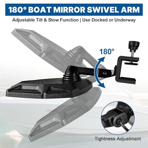 GEVINFA Boat Mirror Rear View with US Flag, 5.12" x 12.6" Pontoon Convex Marine Mirror for Pontoon Ski Wakeboard Tower, 360° Swivel Adjustable with 180° Folding Arm, Wide Angle by GEVINFA - Image 3