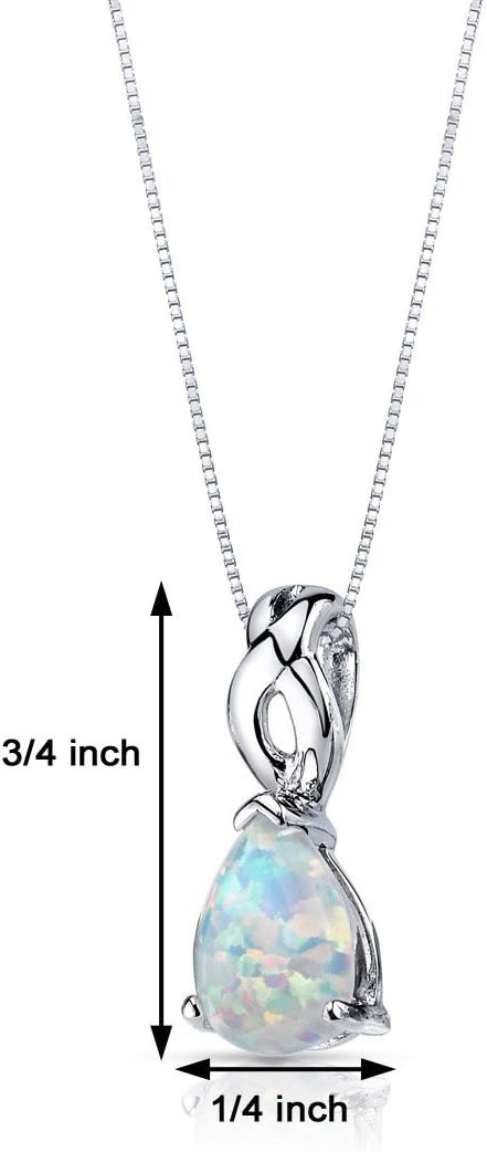 PEORA Created White Fire Opal Solitaire Teardrop Pendant Necklace for Women 925 Sterling Silver, 1.75 Carats Pear Shape 10x7mm with 18 inch Chain, October Birthstone Necklace, Fire Opal Necklace