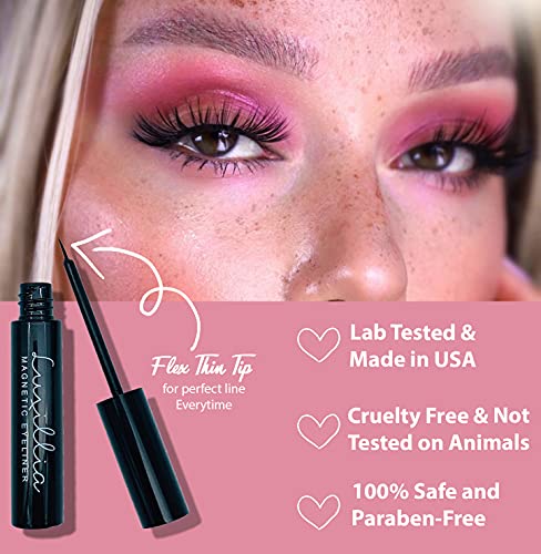 Luxillia Black Magnetic Eyeliner for Magnetic Eyelashes, Upgraded Strongest Hold, Most Natural Look, Waterproof, Smudge Proof Liquid Liner (Pack of 2)