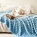 NEWCOSPLAY Super Soft Throw Blanket Blue Premium Silky Flannel Fleece 3D Ribbed Jacquard Lightweight Bed Blanket All Season Use (Blue Ribbed, Throw(50