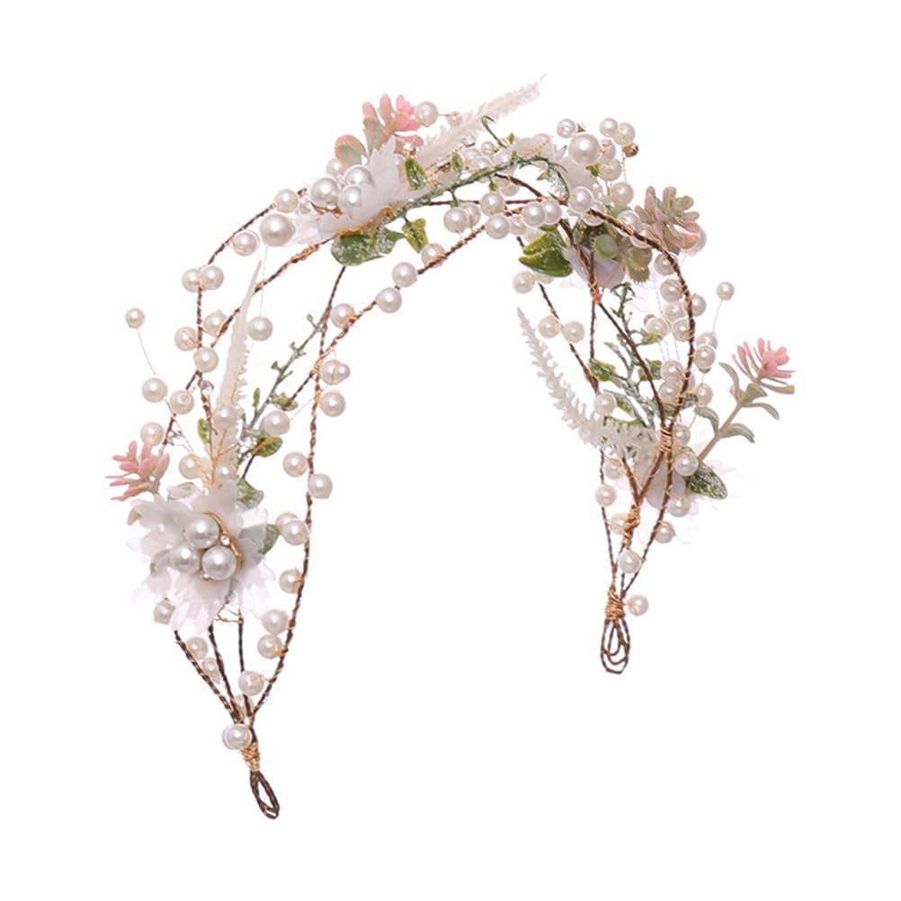 Beaupretty Floral Hair Accessories Headband Wedding Hair Band Bridal Headpiece Leaf Design Photography Prop for Bride and Flower Girl