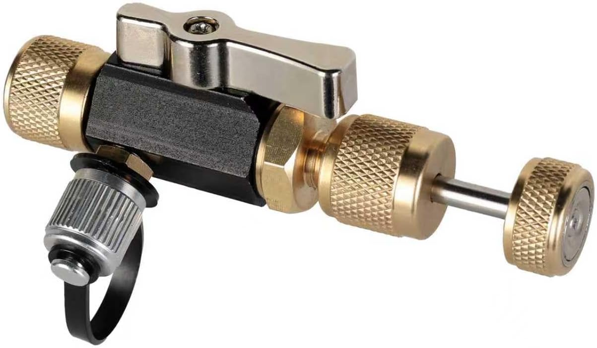 HVAC Valve Core Removal Tool Professional 1/4" Dual Valve Mega Flow Vacuum-Rated Tool Remover and Installer (20 Microns), Compatible with R22/R410A/R134A for AC Appliance Repair