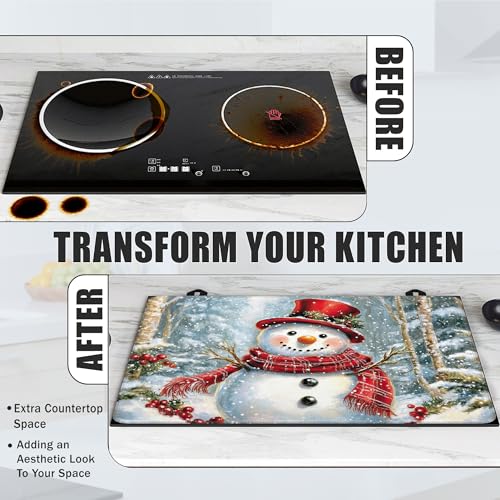 Image of Stove Top Covers for Electric Stove,Christmas Snowman Flat Top Stove Cover,Winter Forest Heat Resistant Glass Top Stove Cover Protector Anti-Slip Range Covers, 28 x 20 Inch