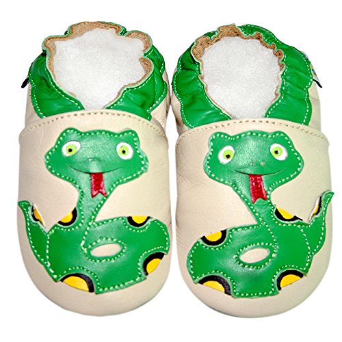 Leather Baby Soft Sole Shoes Boy Girl Infant Children Kid Toddler Crib First Walk Gift Snake Beige (0-6month, Beige)