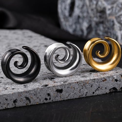 2PCS Spiral Saddle Ear Tunnels Plugs 316 Stainless Steel Ear Gauges Hypoallergenic Earrings Expander Stretcher Piercing Body Jewelry4