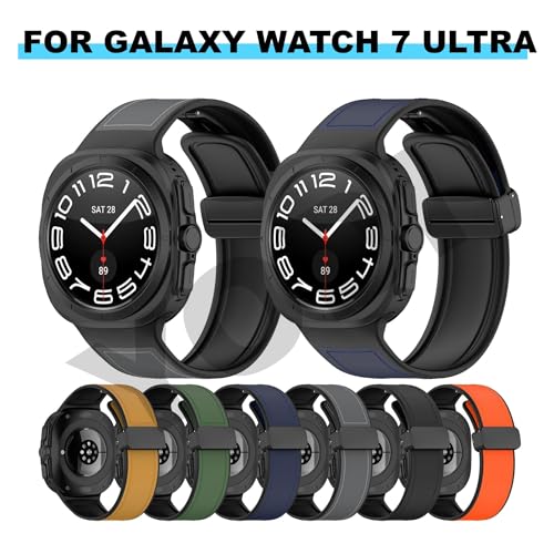 Image of YODI Watch Band Compatible with Samsung Galaxy Watch 7 Ultra Band 47mm Smartwatch, Soft Classic Strap Bands Genuine Hybrid Leather For Men Women (Black)