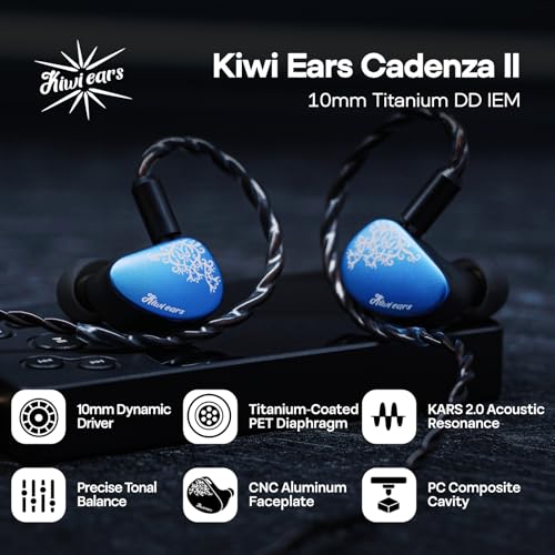 Image of Linsoul Kiwi Ears Cadenza II 10mm Titanium Driver in Ear Monitor, HiFi Wired IEM Earphones with KARS 2.0, Precise Tonal Balance, CNC Aluminum Faceplate for Musicians Audiophiles Gaming (Blue)