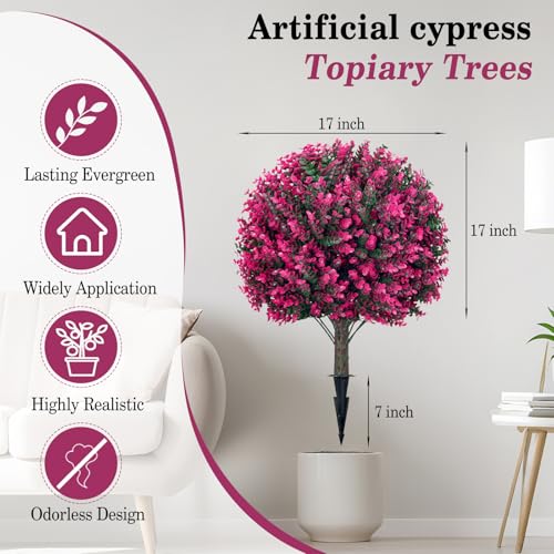 Image of 24 inch Artificial Red Eucalyptus Topiary Ball 2-Pack, UV Resistant Outdoor