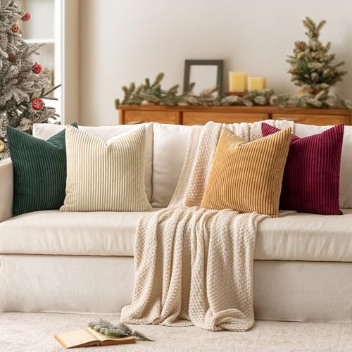 Image of MIULEE Corduroy Decorative Throw Pillow Covers Christmas Red Green 18x18