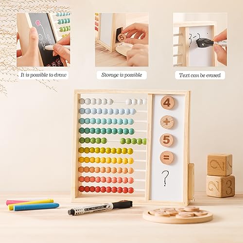 ibwaae Wooden Rainbow Abacus Beads Counting Toys Educational Abacus for Kids Math Wooden Counting Frame with Magnetic Disc Preschool Learning Toys for Boys Girls Gift