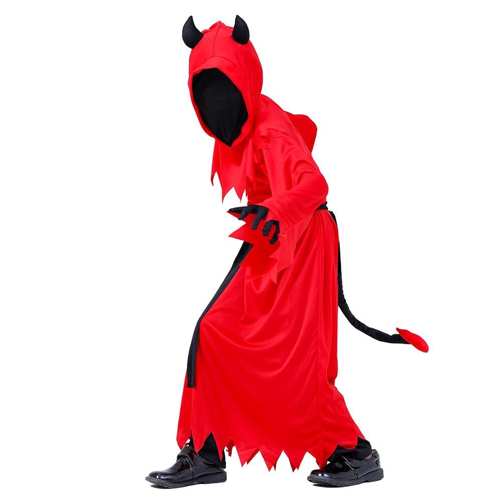 Lito Angels Red Devil Fancy Dress Up Set Halloween Costume with Mask, Demon Horns and Tail for Kids Boys Age 10-12 Years, L - Image 4