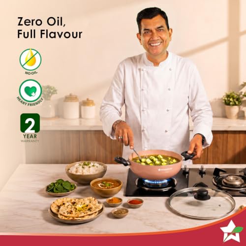 Image of Wonderchef Vitalife Non-Stick Kadhai & Glass Lid for Kitchen, 24cm, 2.5 L, Non-Toxic Coating, PFOA-Free, Cool-Touch Handles, Scratch-Resistant, Gas & Induction Compatible, 2-Yr Warranty, Terracotta