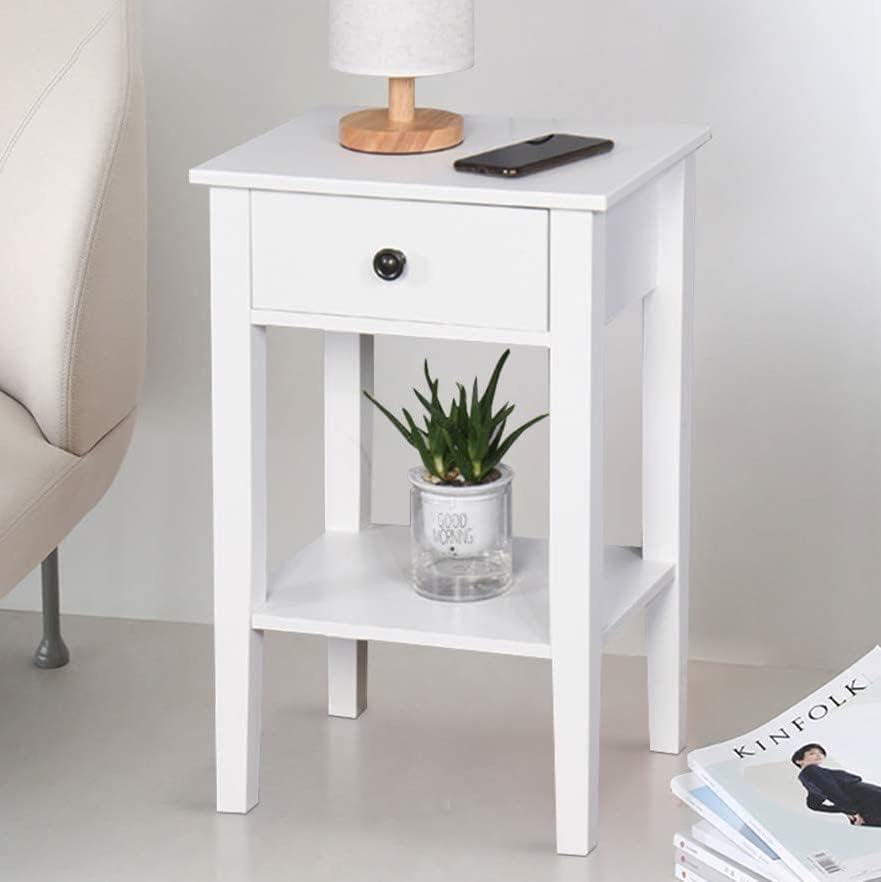 Miniatura 3 de Mesita de noche para dormitorio, mesa auxiliar blanca con estante de almacenamiento, mesita de noche con cajón, mesa auxiliar moderna para sala de