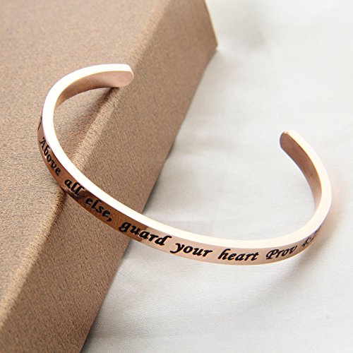 Image of FEELMEM Bible Verse Bracelet Above All Else Guard Your Heart Prov 4:23 Cuff Bangle Bracelet Religious Jewelry Christian Gift