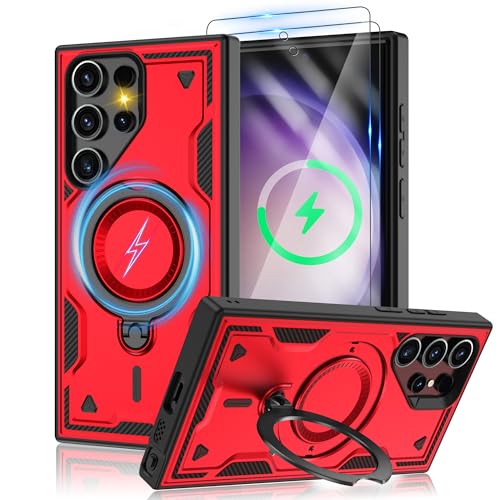 Coque Samsung S23 Ultra MagSafe rouge avec 2 verres de protection