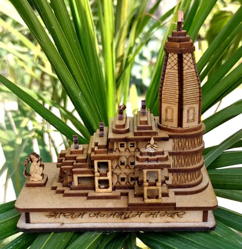 Image of Beautifully Engraved Shri Ram Mandir Ayodhya 3D Wood Temple for Home Temple, Office and Gift Full Polished