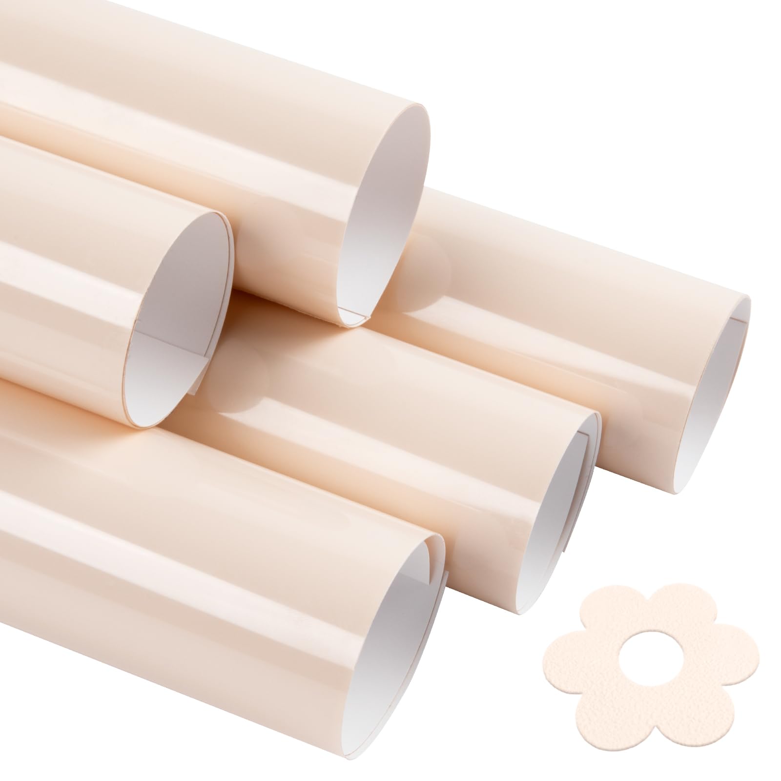 HTVRONT 3D Puff Vinyl Heat Transfer, 5Pcs Beige 3D Puff Vinyl Sheets for T Shirts, Light Yellow Puff Heat Transfer Vinyl for Cricut & Cameo - Easy to Cut & Weed & Transfer (12 * 10in)