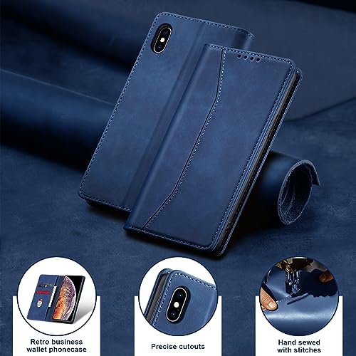 Image of Jasonyu Flip Wallet Case for iPhone Xs Max,Leather Magnetic Folio Cover with Card Holder,Kickstand - TPU Shockproof Durable Protective Phone Case,Blue