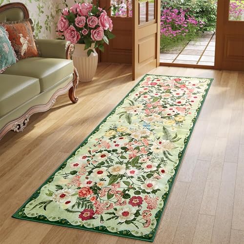 crayfomo Runner Rugs For Entryway,180×60cm Floral Printed Carpet Runners for Hallway,Non-Slip Soft Low Pile Bedroom Rug,Washable Area Rugs for Living Room Bedroom Kitchen, Beside Sofa Office