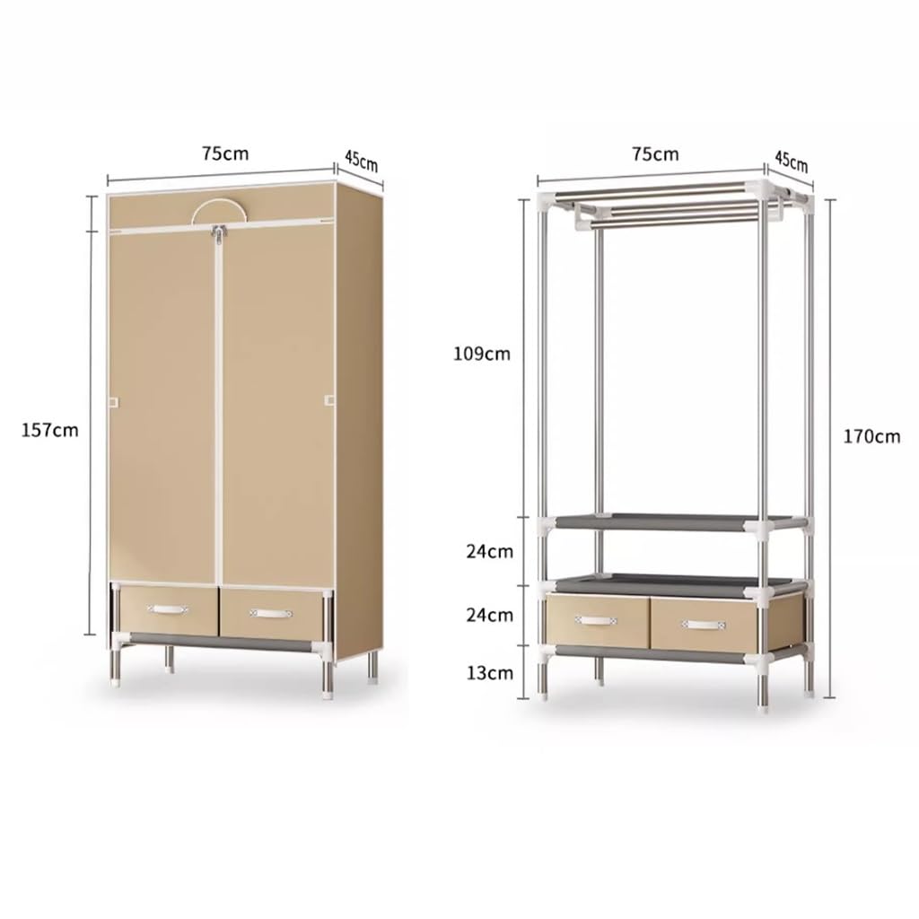 Armadio portatile con 2 cassetti, armadio in tessuto per appendere vestiti, organizer per vestiti domestici