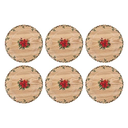 YöL Set of 6 Christmas Holly Charger Plate Wooden Dinner Lunch Decor Xmas Rustic Traditional