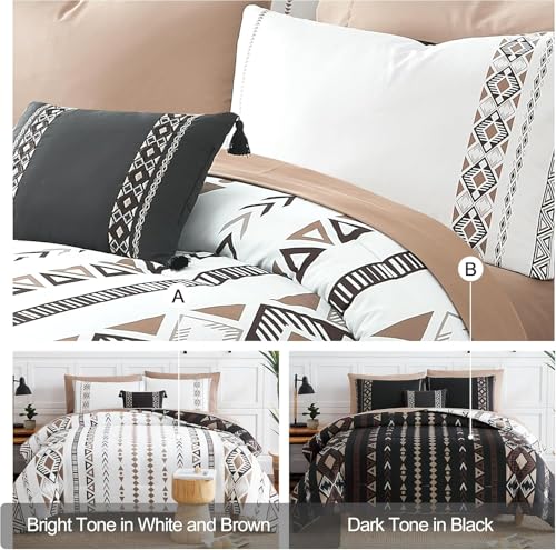 Image of Geniospin Super King Plus Size Comforter Set- 7 Pieces Boho Bed in a Bag, Western Bedding Set for All Seasons, Reversible Aztec Bedding, Lightweight Comforter Bed Set with Sheets, Pillowcases & Shams