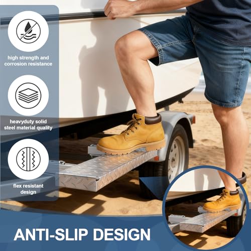 Image of 6 inch x 30 inch Boat Trailer Step with Nonslip Surface Galvanized Steel Heavy Duty Boat Trailer Steps for The Tongue Fits for 4 inch x 3 inch Frame