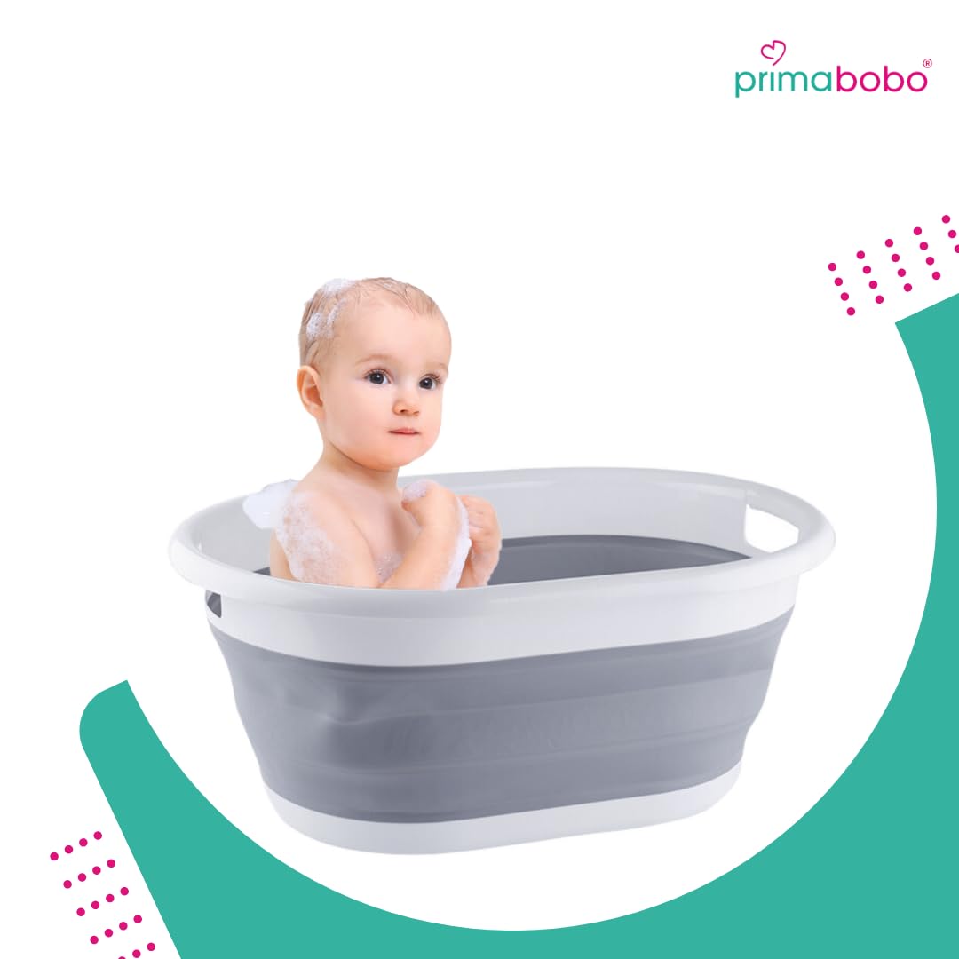 Primabobo Baignoire pliable pour bébé - Grand bol pliable - Bac de lavage pliable - Bac de lavage en plastique peu encombrant... (LB_14), gris