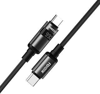 كابل شحن ذكي RS32CC من النوع USB C إلى USB C بقوة 100 واط من V Volt ، مزود بشاشة رقمية لعرض سرعة الشحن، سلك مضفر متين بطول 1.5 متر، متوافق مع أجهزة ماك بوك برو، اللابتوب، ايفون 15.