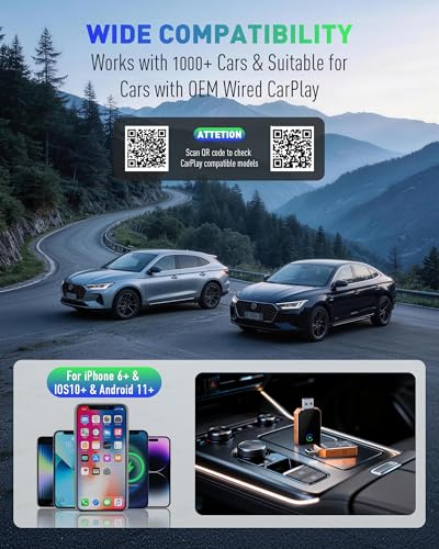 Image of Wireless CarPlay for iPhone, 2026 Upgraded 2-in-1 Android Auto CarPlay Wireless, Convert Wired to Wireless, Fast & Stable, Plug & Play, Compatible with Factory Wired CarPlay Car 2016+