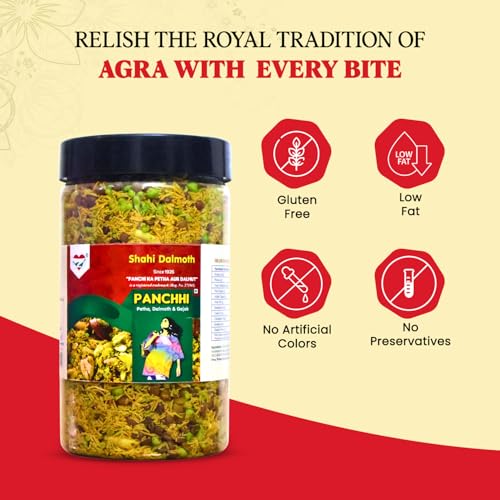 Image of PANCHI KA PETHA AUR DALMUT Shahi Dalmoth Namkeen (400g), Original Agra's Famous Crunchy & Spicy, Authentic Dry Fruits Mix, Fresh & Tasty & Perfect For Tea Time Snack, Travel & Indian Occasions