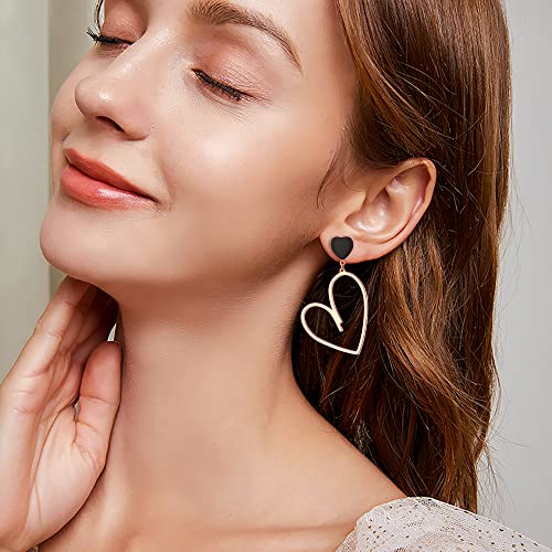 Flyonce Mismatched Earrings For Women, Asymmetric Heart Drop Dangle Earrings, Queen Of Hearts Earrings, Black Heart Statement Earrings Mother's Day Jewelry Gifts Rose Gold-Tone #TOP2