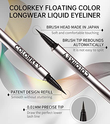 Colorkey Floating Color 24 Hours Longwear Waterproof Liquid Eyeliner, Sweat Resistant, Waterproof And Smudgeproof Eye Liners Eyeliner Pencil (N01 Black) #TOP2