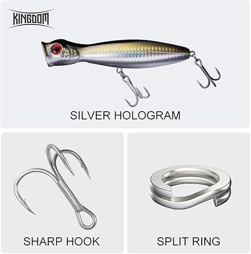 Miniatura 9 de KINGDOM 5 Colores Big Splash Long Casting Popper Pesca Señuelos 9.5161.27 oz Flotante Agua Pesca Plugs 801005.118 in Ruido Mejorado 3D Simulado Ojo